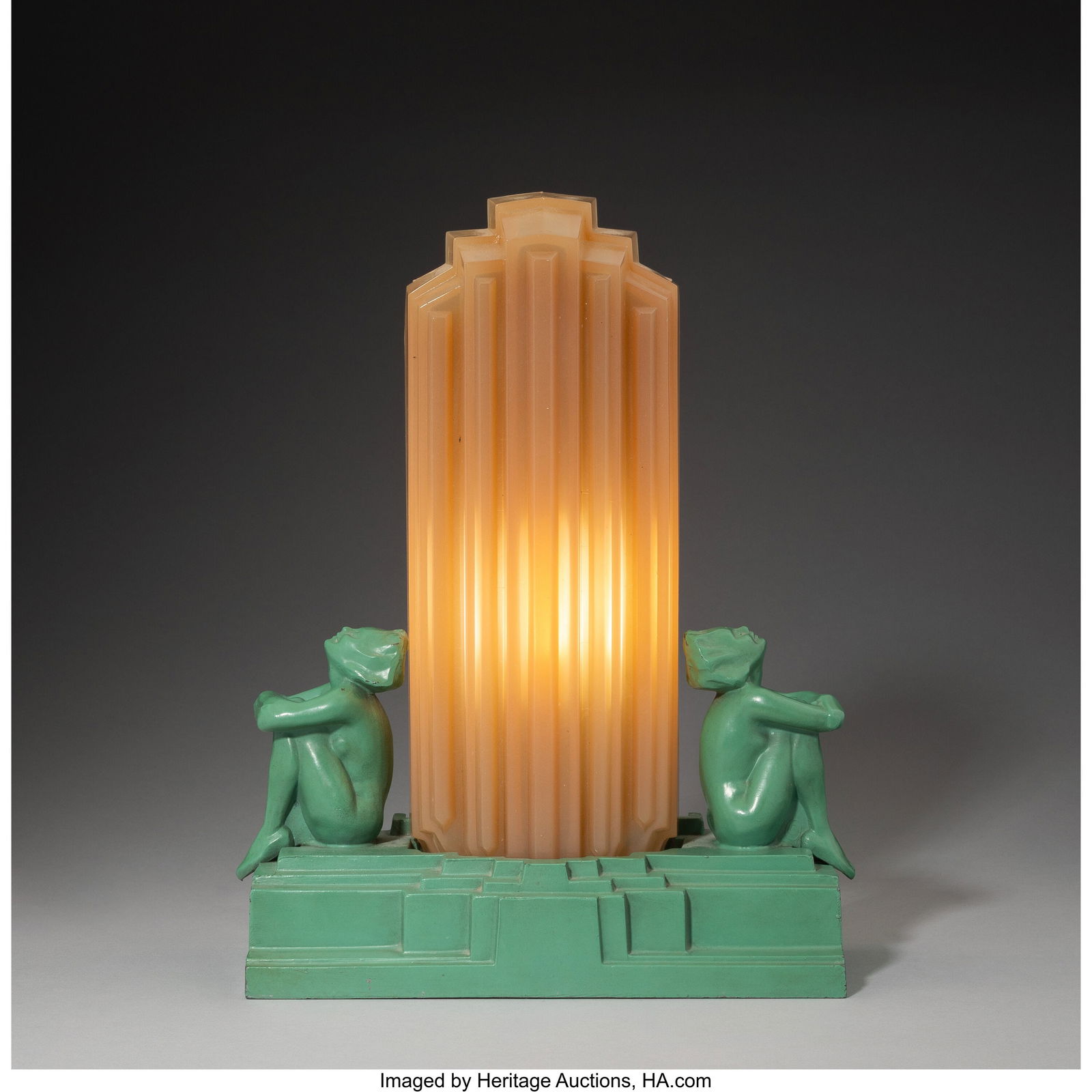 Frankart, Inc. Figural Lamp, Model L233, circa 1: Frankart, Inc. Figural Lamp, Model L233, circa 1930 Enameled metal, glass 13-1/4 x 10 x 4-1/2 inches (33.7 x 25.4 x 11.4 cm) (overall) Marks: ©, FRANKART INC., PAT. APPLD FOR HID03101062020 © 2025 H