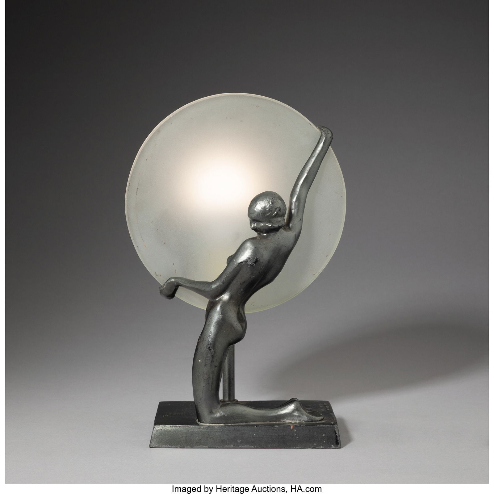 Frankart, Inc. Figural Lamp, Model L244, circa 1: Frankart, Inc. Figural Lamp, Model L244, circa 1930 Enameled metal, glass 10-7/8 x 6 x 4-5/8 inches (27.6 x 15.2 x 11.7 cm) (overall) Marks: FRANKART INC., PAT. APPLD FOR HID03101062020 © 2025 Herita