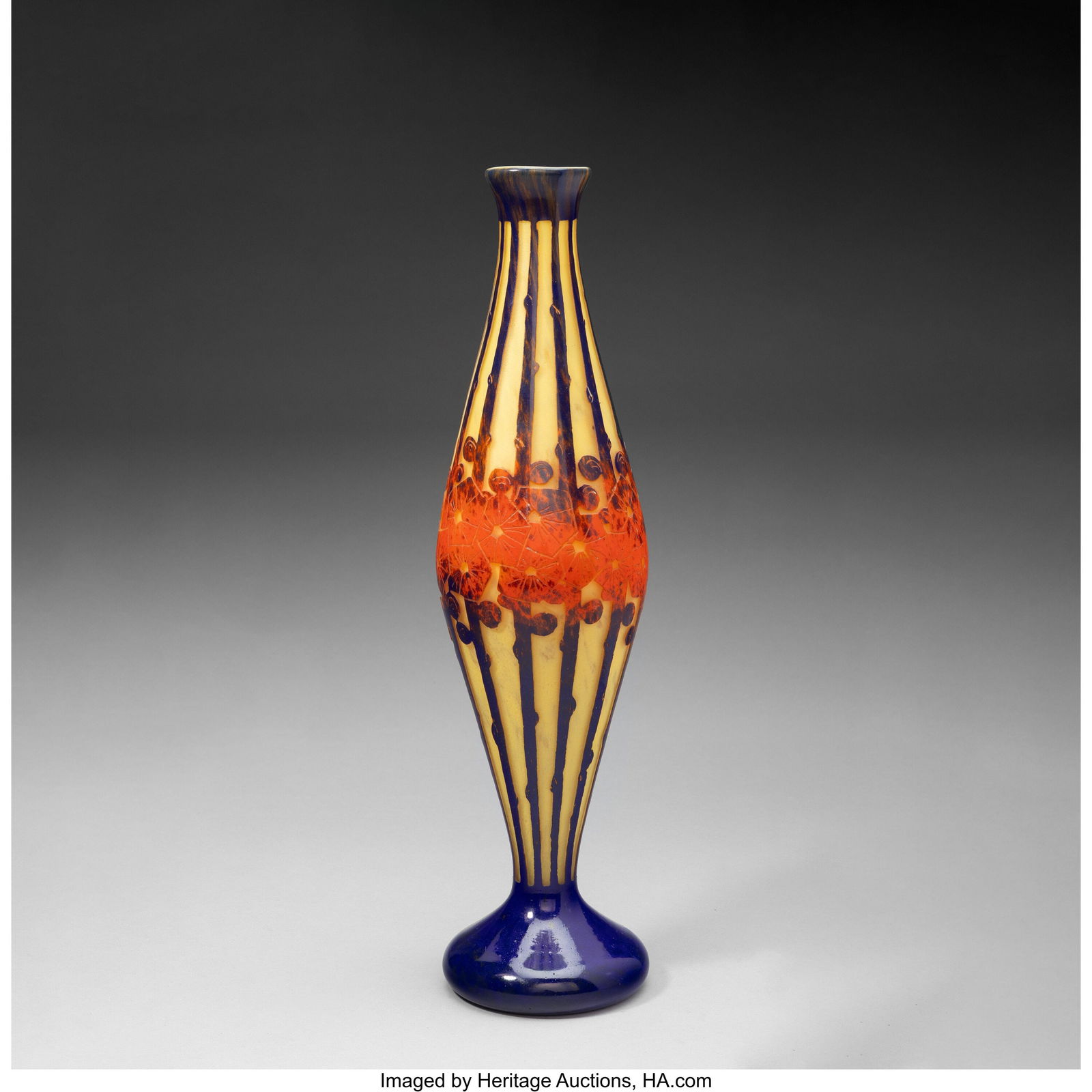 Schneider Glassworks Le Verre Français Mirettes: Schneider Glassworks Le Verre Français Mirettes Vase, circa 1920 Overlaid and acid-etched glass 17-5/8 inches (44.8 cm) Marks: Le Verre Français PROVENAN