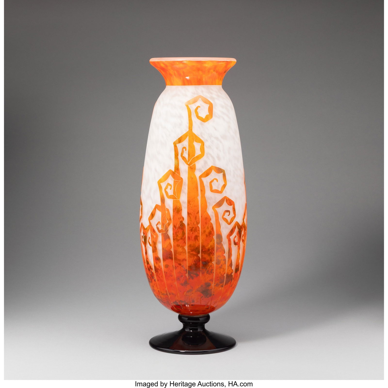 Schneider Glass Works Le Verre Français Fougèr: Schneider Glass Works Le Verre Français Fougères Vase, circa 1925 Overlaid and acid-etched glass 18-1/8 inches (46.0 cm) Marks: Charder, Le Verre F