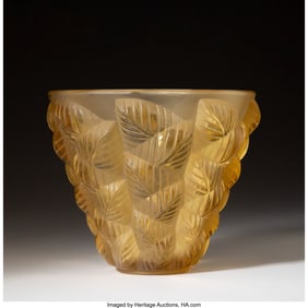 79154: René Lalique Moissac Vase, circa 1927 Yellow gl