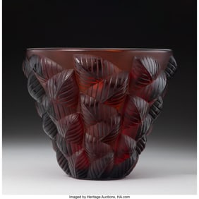 79155: René Lalique Moissac Vase, circa 1927 Amber gla