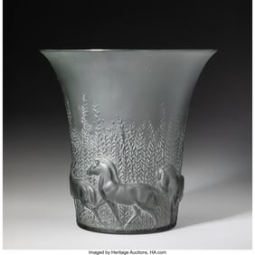 79157: René Lalique Chevaux Vase, circa 1930 Grey glas