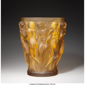 79163: René Lalique Bacchantes Vase, circa 1927 Yellow