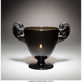 79166: René Lalique Béliers Vase, circa 1925 Topaz g