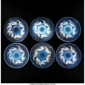 79170: René Lalique Set of Six Ondines Plates, circa 1