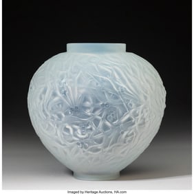 79180: René Lalique Gui Vase, circa 1920 Opalescent gl
