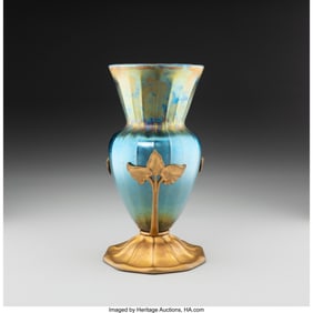 79192: Tiffany Studios Vase with Bronze Base, circa 191