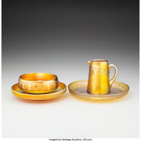 79195: Tiffany Studios Grapevine Finger Bowl and Creame