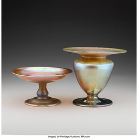 79196: Tiffany Studios Compote and Vase, circa 1910 Fav