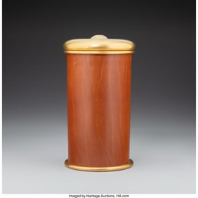 79202: Tiffany Studios Humidor Brass, leather 9 inches