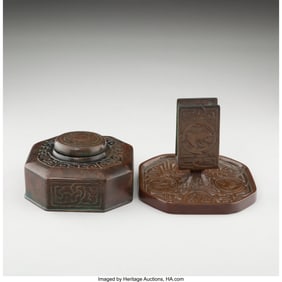 79204: Tiffany Studios Two Zodiac Desk Articles, circa
