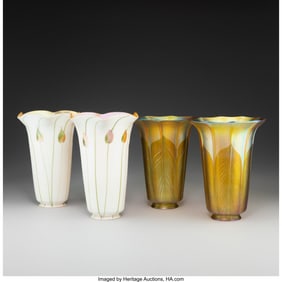 79216: American Pair of Fostoria Shades and Pair of Que