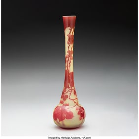 79219: Gallé Tall Berries Vase, circa 1900 Cameo glass