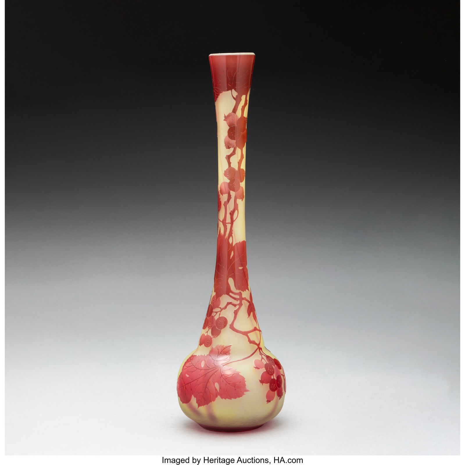 Gallé Tall Berries Vase, circa 1900 Cameo glass (1 of 3)