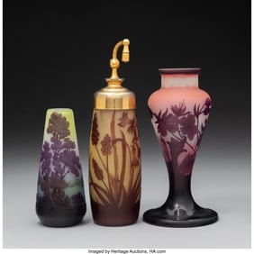 79223: Gallé Two Cabinet Vases & One Atomizer, circa