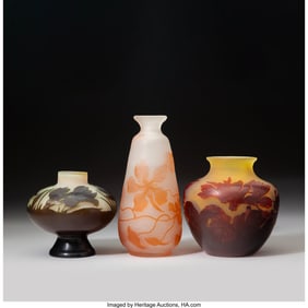 79225: Gallé Three Cabinet Vases, circa 1900 Cameo gl