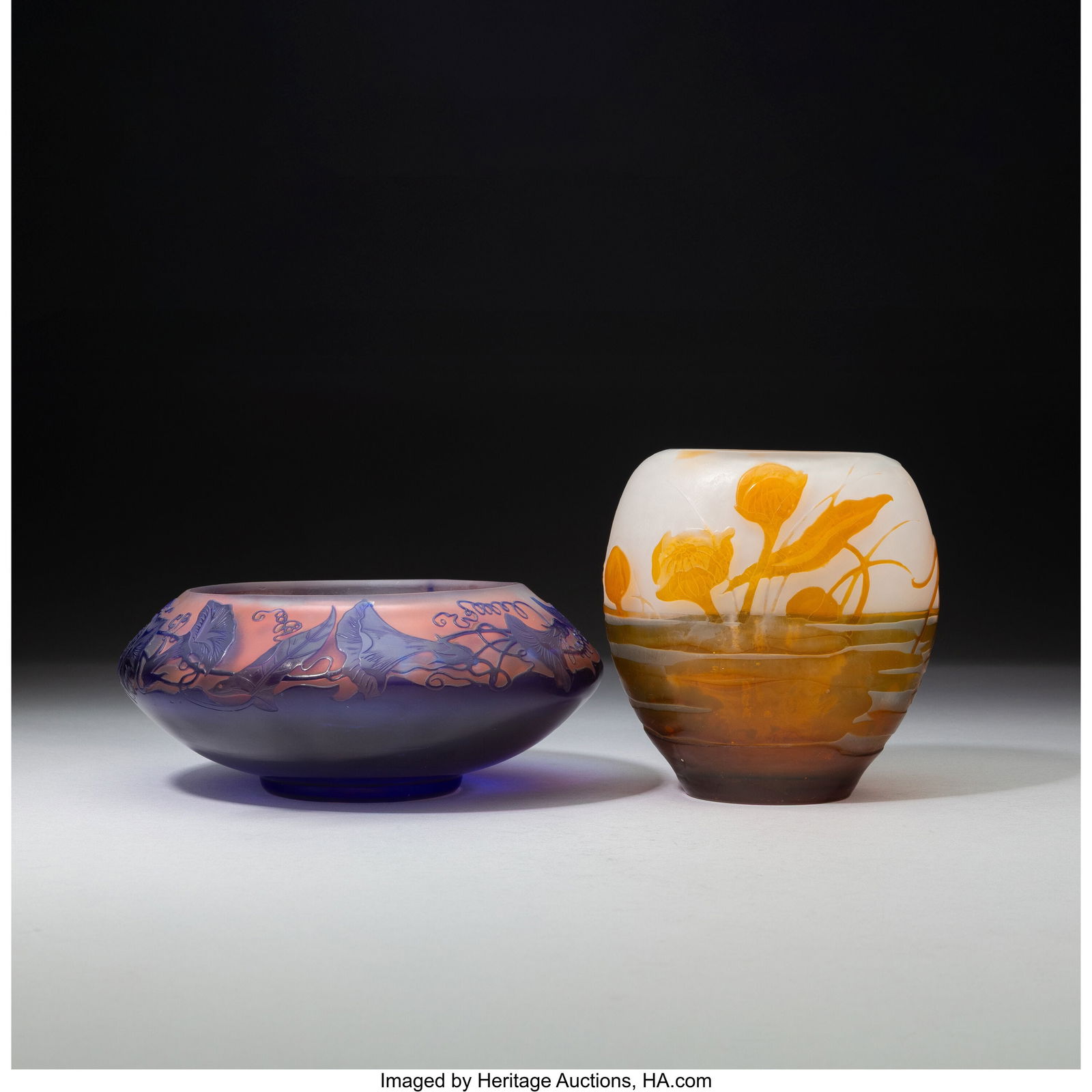 Gallé Water Lily Vase & Morning Glory Bowl, cir (1 of 4)