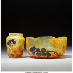 79230: Daum Frères Berries Bowl and Cabinet Vase, circ