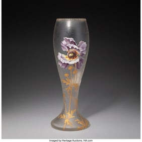 79232: Mont Joye Poppy Vase, circa 1900 Acid-etched and