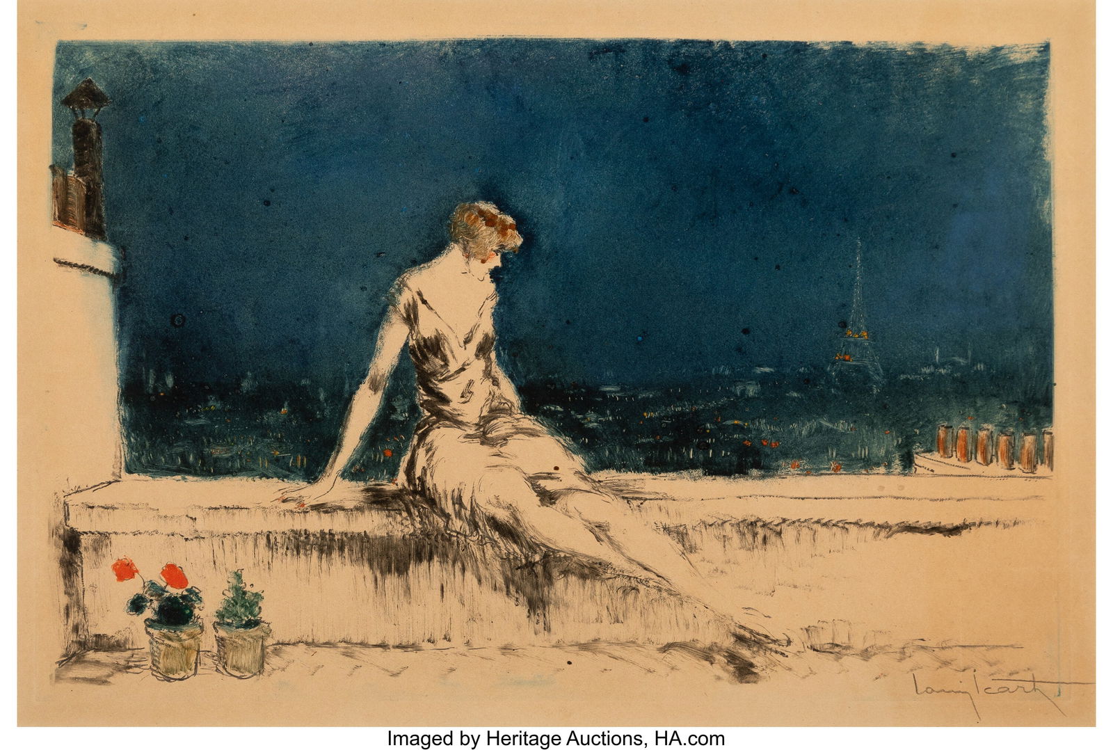 Louis Icart Mimi Pinson, 1927 Monotype in colors: Louis Icart Mimi Pinson, 1927 Monotype in colors on wove paper 15 x 22 inches (38.1 x 55.9 cm) (sight) Signed in pencil lower right PROVENANCE: Christie's