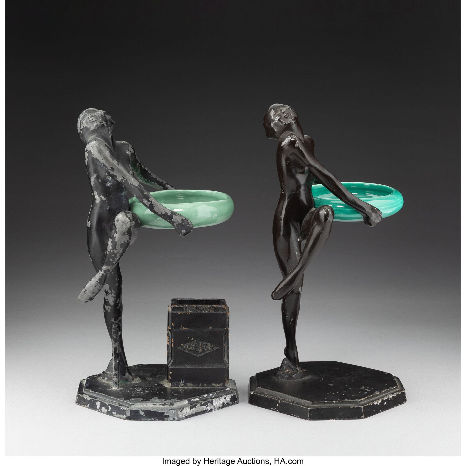Frankart, Inc. Two Figural Ashtrays, Model T316,: Frankart, Inc. Two Figural Ashtrays, Model T316, circa 1927 Enameled metal, glazed ceramic 10 x 5 x 5 inches (25.4 x 12.7 x 12.7 cm) (each) Marks: © FRANKART 27 Property from the Collection of Barry