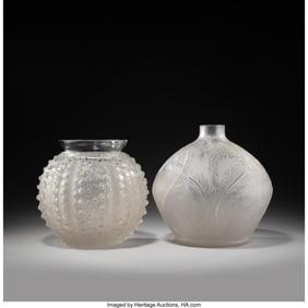 79259: René Lalique Plumes and Oursin Vases, circa 192