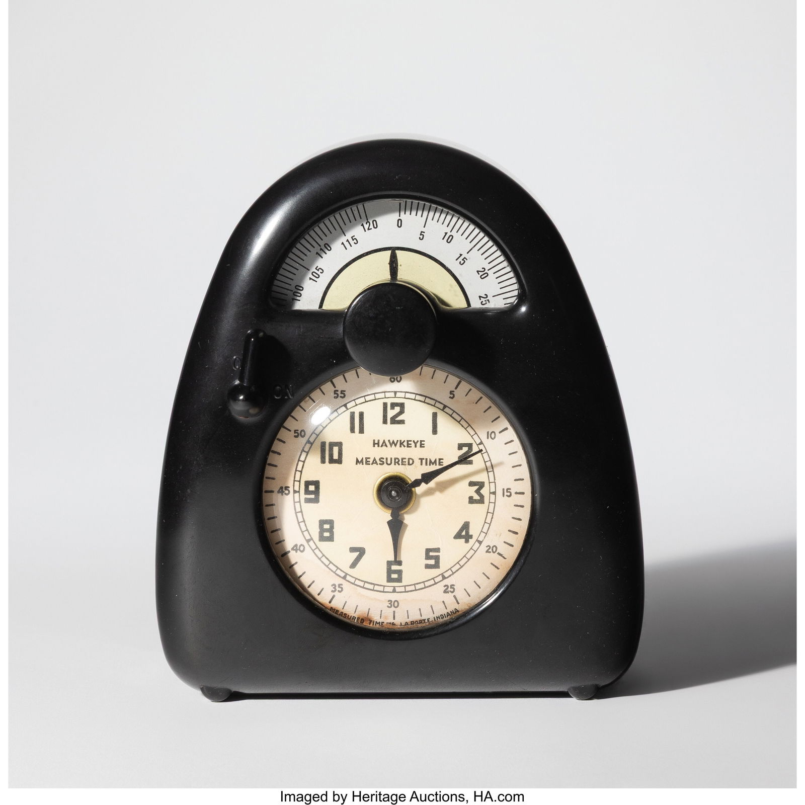 Isamu Noguchi Measured Time Clock and Kitchen Ti: Isamu Noguchi Measured Time Clock and Kitchen Timer Stevenson Mfg. Co. USA, 1932 Bakelite, printed paper, enameled metal 6-1/8 x 5-3/8 x 3-1/4 inches (