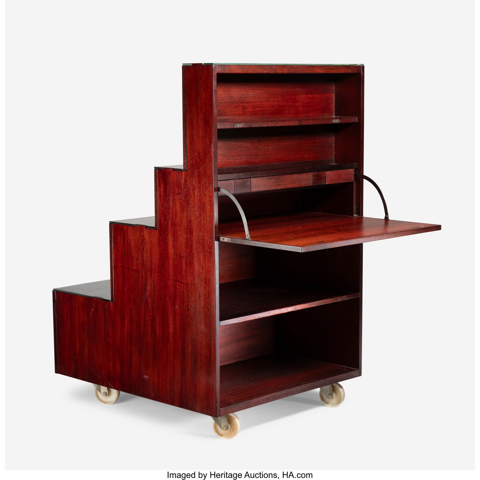 Achille and Pier Giacomo Castiglioni Rampa Berni: Achille and Pier Giacomo Castiglioni Rampa Bernini Italy, 1965 Rosewood, glass 53 x 22-3/4 x 34 inches (134.6 x 57.8 x 86.4 cm) Applied manufacturer's la