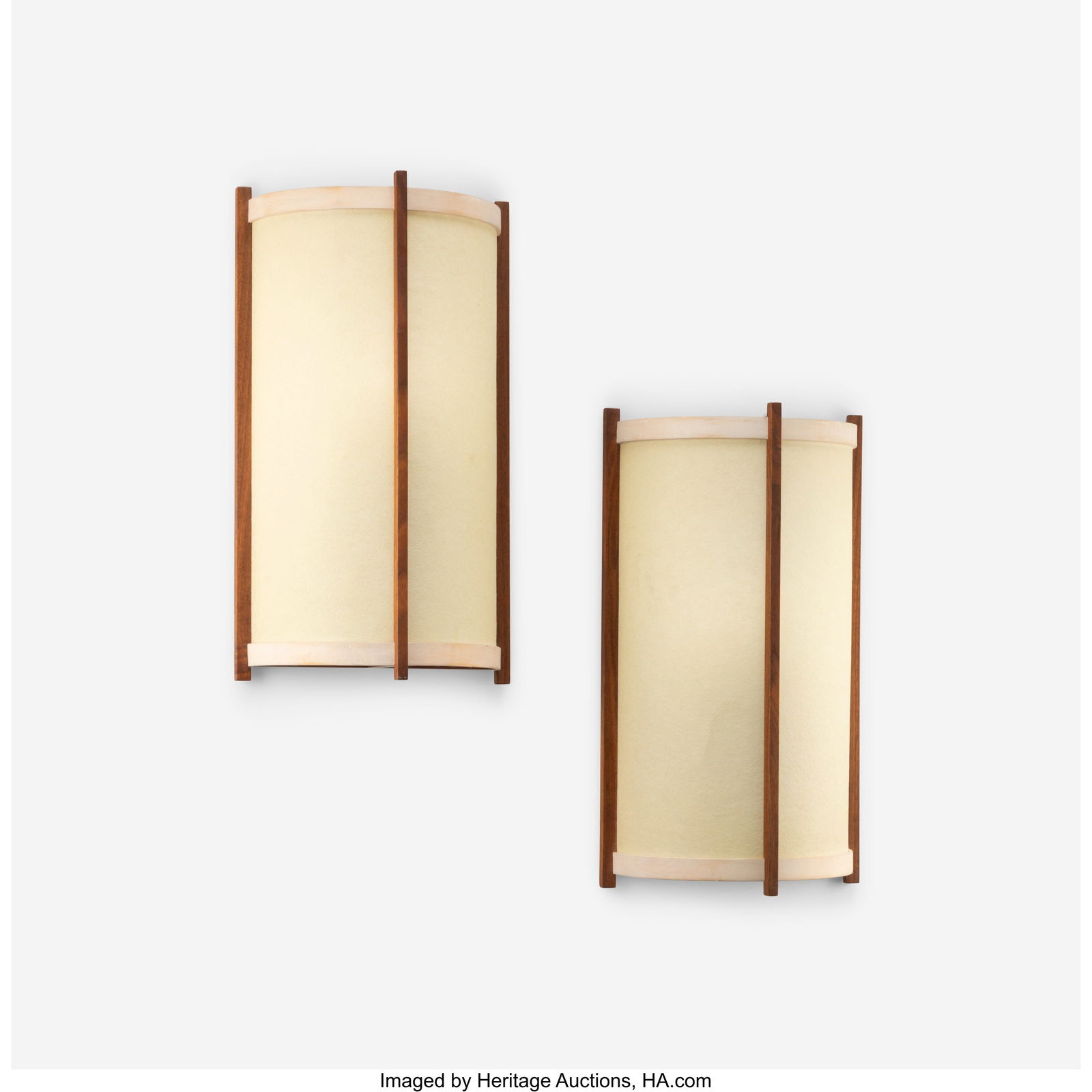 Mira Nakashima Pair of Wall Sconces USA, 1999 Am: Mira Nakashima Pair of Wall Sconces USA, 1999 American black walnut, holly, fiberglass shades 17 x 9-3/4 x 4-7/8 inches (43.2 x 24.8 x 12.4 cm)