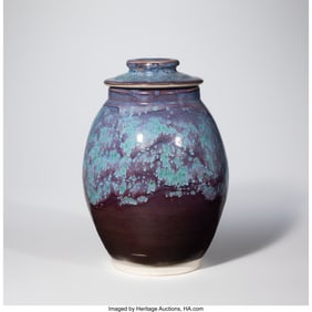 67074: Harding Black Covered Jar USA, 1991 Glazed ceram