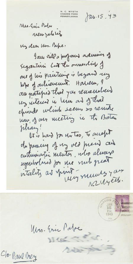 [Eric Pape]. N. C. Wyeth. Autograph Letter Signe: [Eric Pape]. N. C. Wyeth. Autograph Letter Signed. Chadds Ford Pennsylvania: Jan. 15, '43