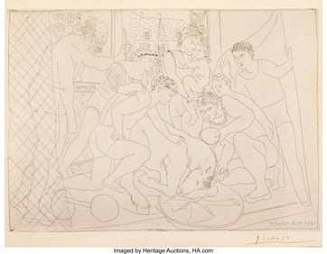 41002: Pablo Picasso (1881-1973) Cheval mourant entouré d'une famille de saltimbanques, 1931