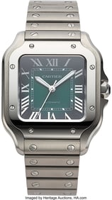 12029: Cartier, Stainless Steel Santos, Green Dial, Ref