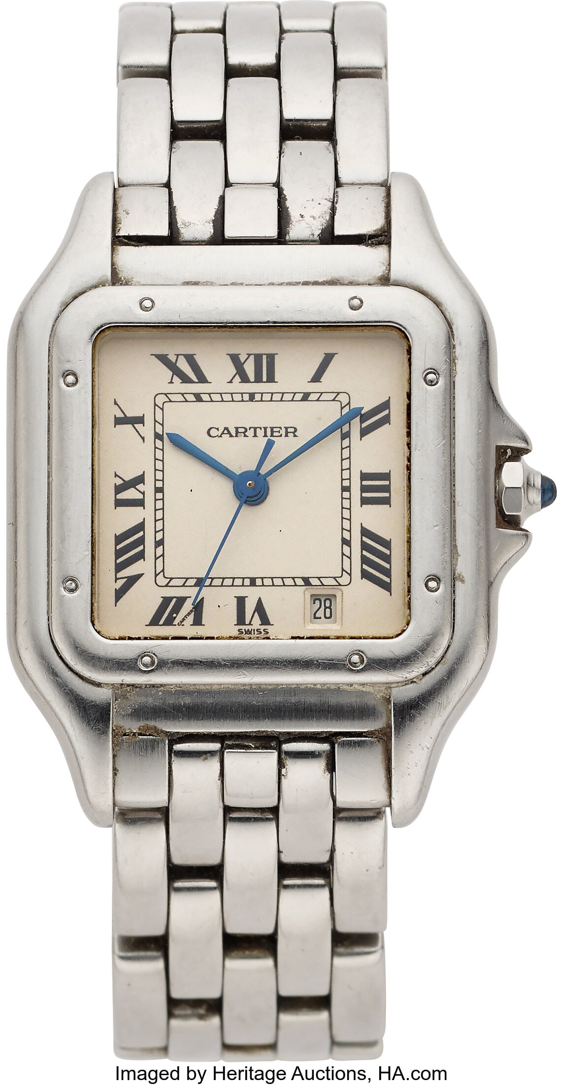 Cartier Unisex Stainless Steel Panthere Wristwat: Cartier Unisex Stainless Steel Panthere Wristwatch Case: 27mm, Stainless Steel , 3 body case with 8 screw caseback closure and sapphire crown with guard Dial: White with black