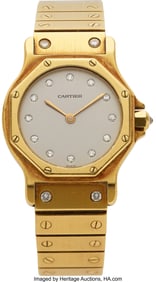 12032: Cartier Santos Midsize Octagon Ronde 18k Yellow