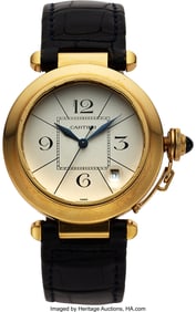 12036: Cartier 18k Yellow Gold Pasha Wristwatch Ref. 10