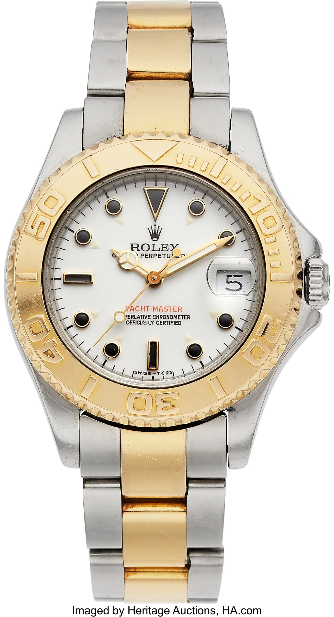 Rolex, Mid-Size 18k Yellow Gold and Stainless St: Rolex, Mid-Size 18k Yellow Gold and Stainless Steel Yacht-Master Ref. 68623 Circa 1990's. Case: 35mm, stainless steel and 18K Yellow Gold, three body case with sc