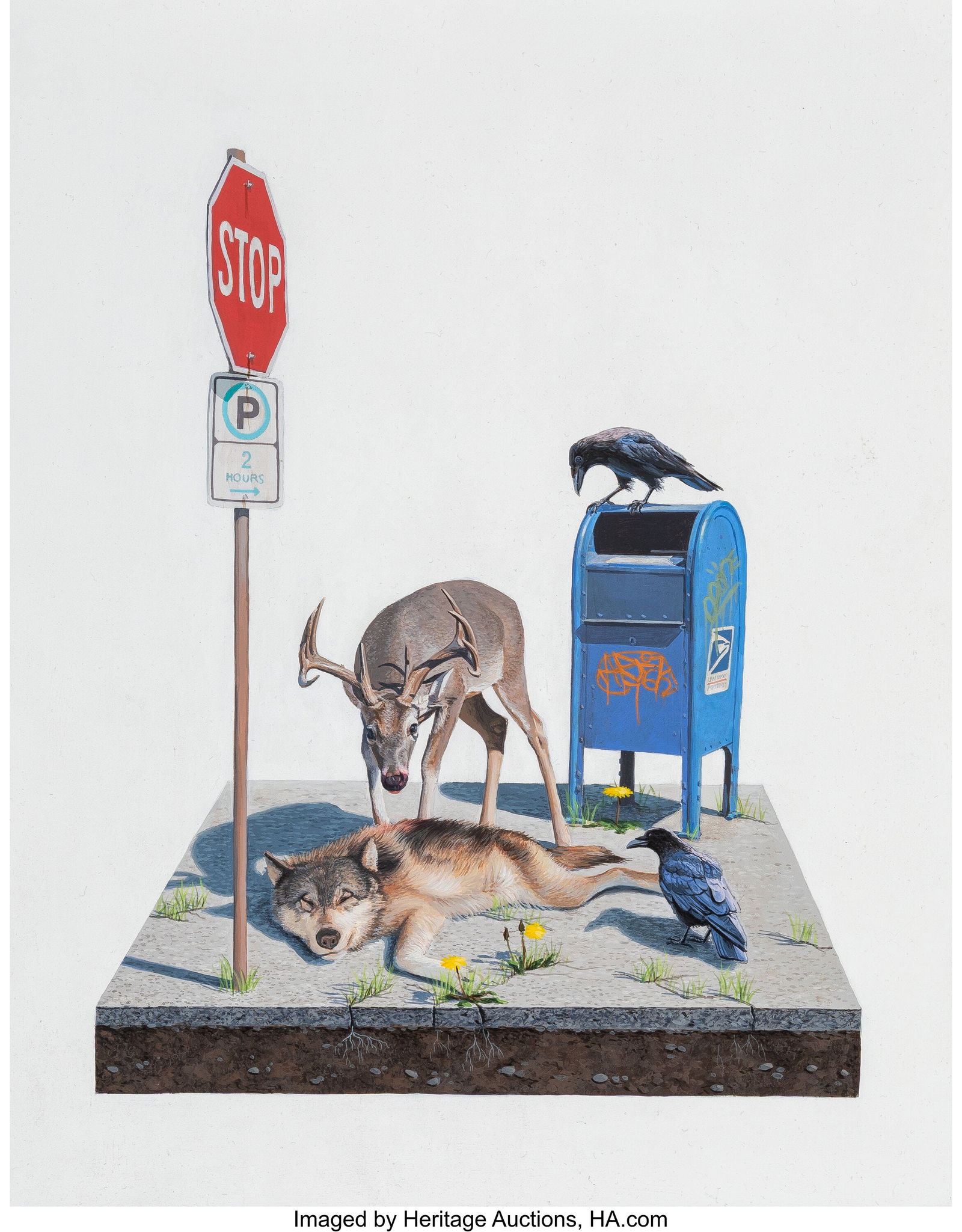 Josh Keyes (b. 1969) Adaption I, 2014 Acrylic on: Josh Keyes (b. 1969) Adaption I, 2014 Acrylic on wooden panel 14 x 11 inches (35.6 x 27.9 cm) Signed, titled, and dated on the reverse: