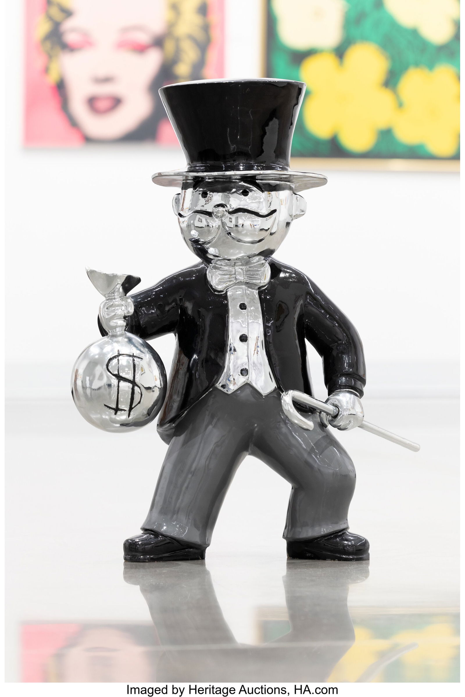 Alec Monopoly (b. 1986) Holding Money, 2019 Pain: Alec Monopoly (b. 1986) Holding Money, 2019 Painted cast aluminum 35-3/8 x 23-5/8 x 16-1/2 inches (90 x 60 x 42 cm) PROVENANCE: The artist; Aver
