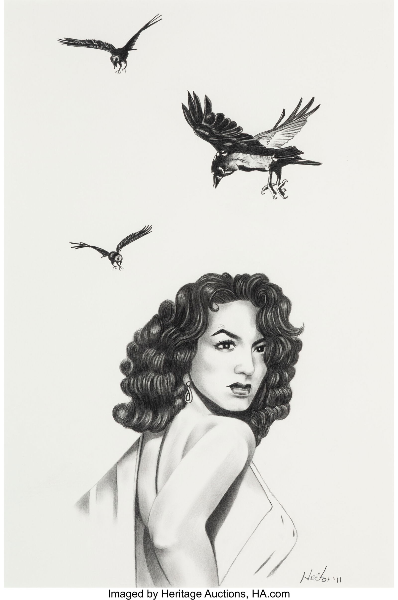 Hector Silva (20th Century) Untitled (Woman with: Hector Silva (20th Century) Untitled (Woman with Birds), 2011 Graphite on paper 26-1/2 x 18 inches (67.3 x 45.7 cm) (sight) Signed and d