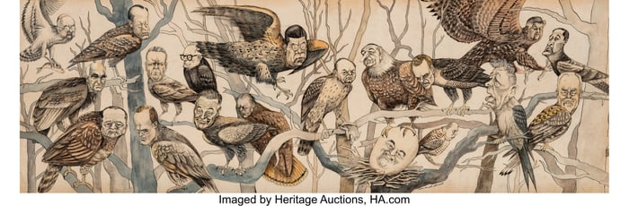 71069&colon; Edward Sorel &lpar;American&comma; 1929&rpar; The Aviary &lpar;Hawkus