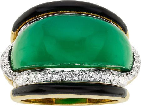 Chrysoprase, Black Onyx, Diamond, Platinum, Gold: Chrysoprase, Black Onyx, Diamond, Platinum, Gold Ring, David Webb The ring features