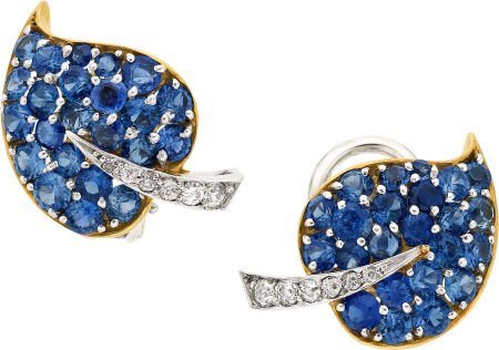 Sapphire, Diamond, Platinum, Gold Earrings, Van: Sapphire, Diamond, Platinum, Gold Earrings, Van Cleef & Arpels The earrings feature round-
