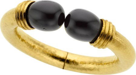 Obsidian, Gold Bracelet, Ilias Lalaounis: Obsidian, Gold Bracelet, Ilias Lalaounis The bracelet features obsidian set in 22k gold, m