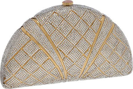 Judith Leiber Full Bead Silver Crystal Croissant: Judith Leiber Full Bead Silver Crystal Croissant Minaudiere Evening Bag Excellent Condi