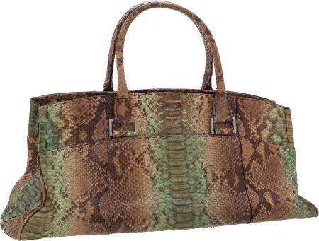 VBH Limited Edition Large Green & Black Natural: VBH Limited Edition Large Green & Black Natural Python East-West Via Bag Very Good to E