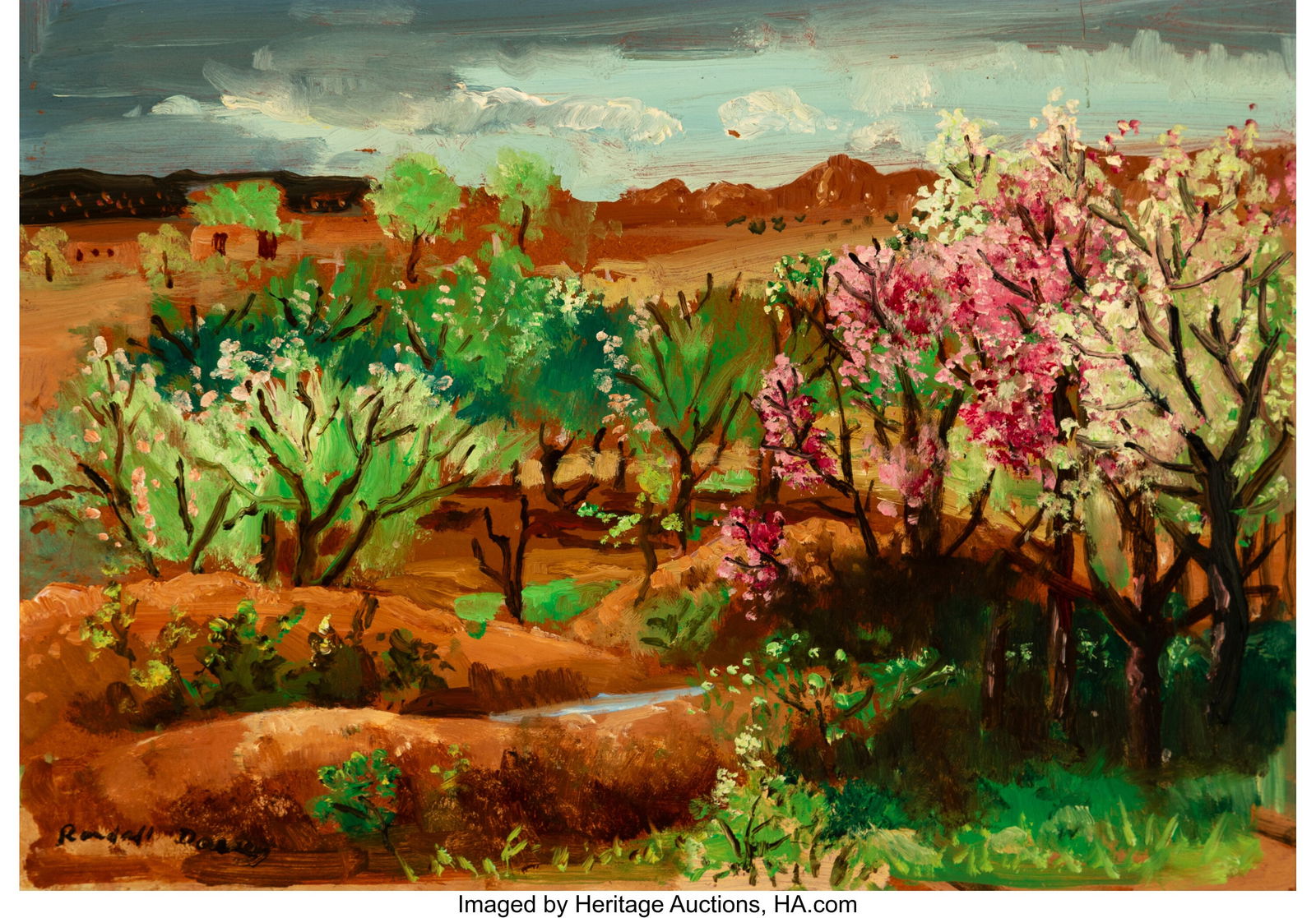 Randall Davey (American, 1887-1964) Pojoaque Lan: Randall Davey (American, 1887-1964) Pojoaque Landscape Oil on board 14 x 20 inches (35.6 x 50.8 cm) Signed lower left: Randall Davey PROVENANCE: Lin