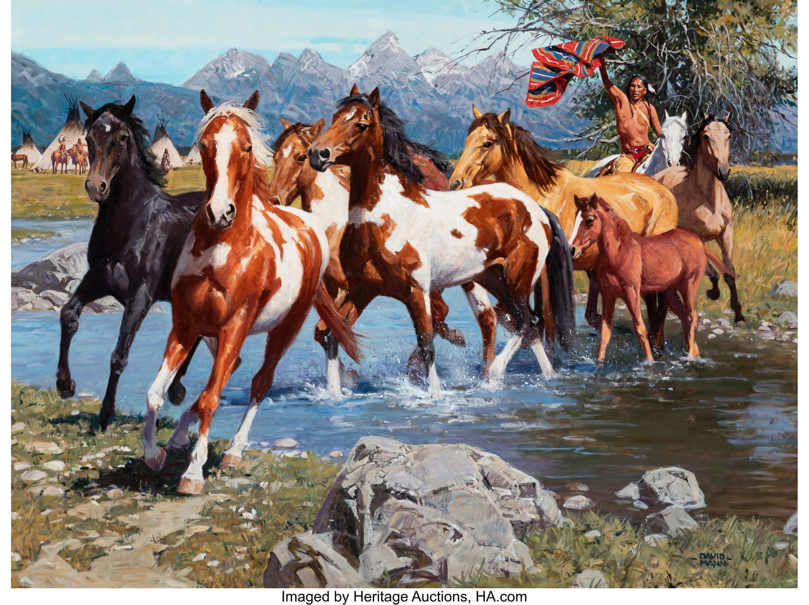 David Mann (American, b. 1948) Native Wealth Oil: David Mann (American, b. 1948) Native Wealth Oil on canvas 36 x 48 inches (91.4 x 121.9 cm) Signed lower right: David / Mann PROVENANCE:
