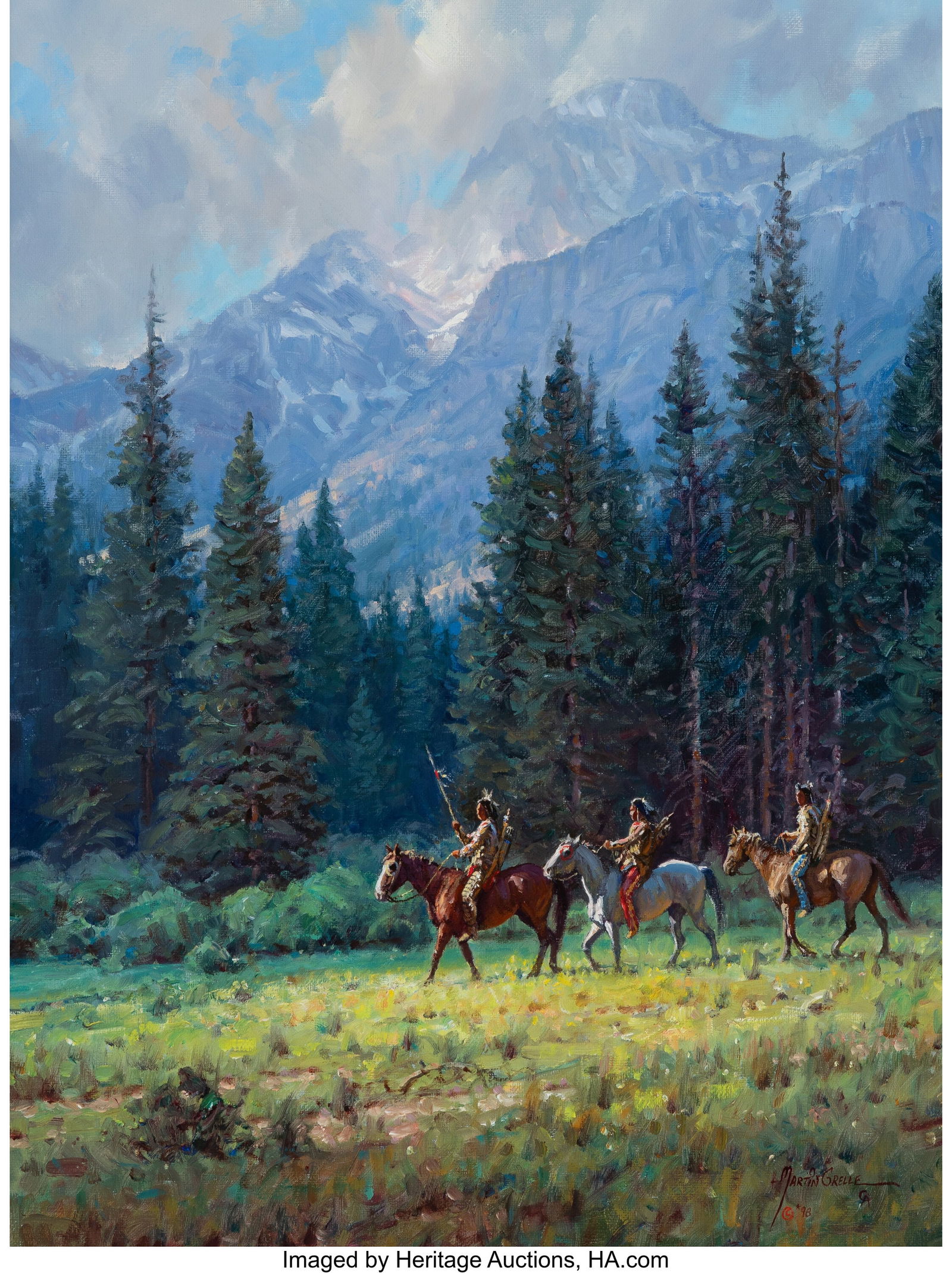 Martin Grelle (American, b. 1954) Land of the Bl: Martin Grelle (American, b. 1954) Land of the Blackfeet, 1998 Oil on canvas 24 x 18 inches (61.0 x 45.7 cm) Signed, dated, and inscribe